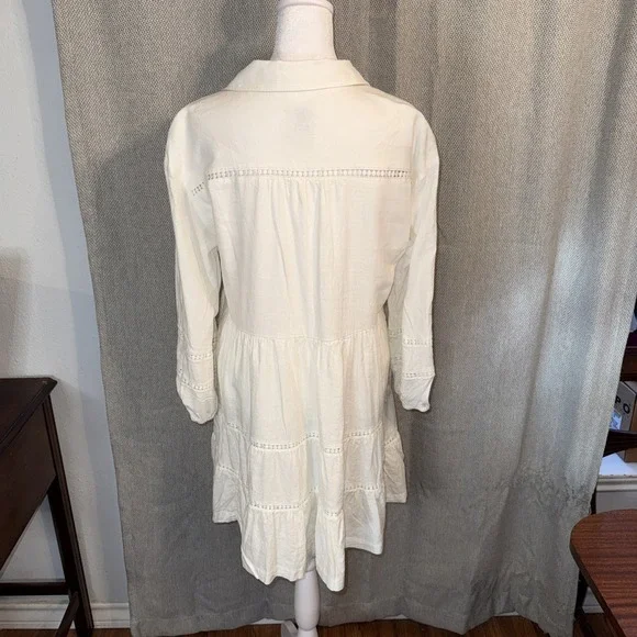MAEVE Women's Linen Edition The Bettina Tiered White Mini Shirt Dress Size Small - Picture 6 of 12